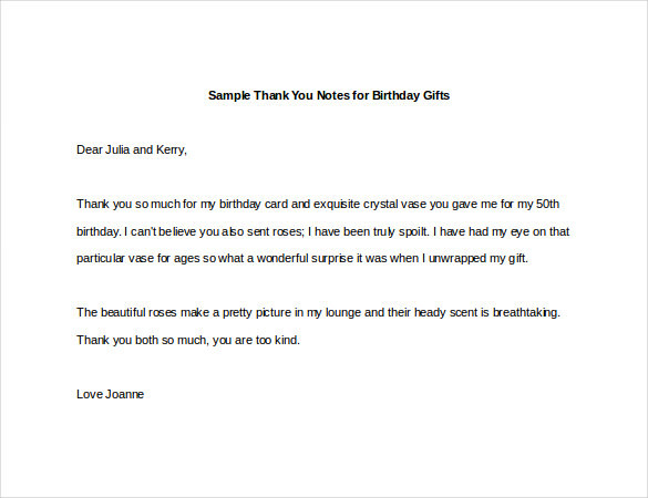 Thank You Notes For Birthday Gift
 9 Sample Thank You Notes – Free Sample Example Format