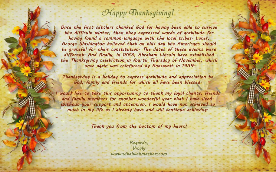 Thanksgiving Quotes For Clients
 2015 Thanksgiving Day Wishes from Vitaly Kirkpatrick
