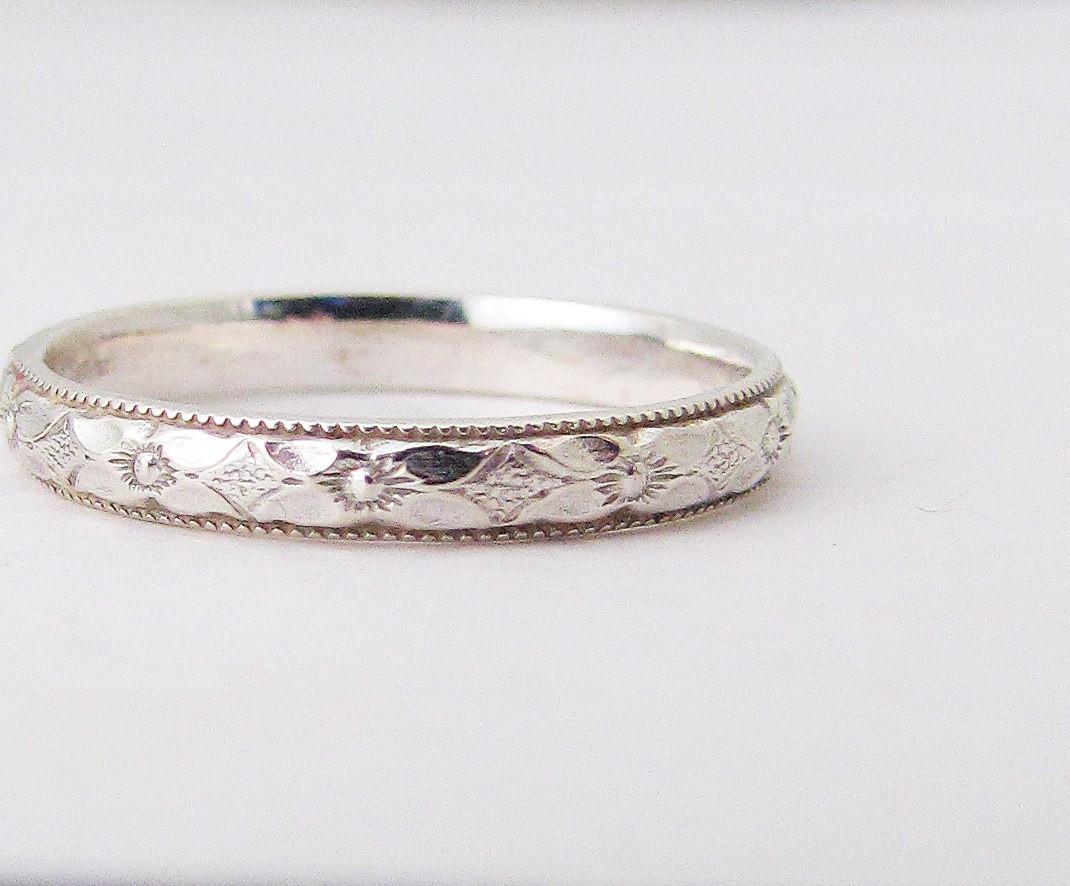 Thin Wedding Band
 Silver Promise Ring Purity Ring Thin Floral Wedding Band Posey