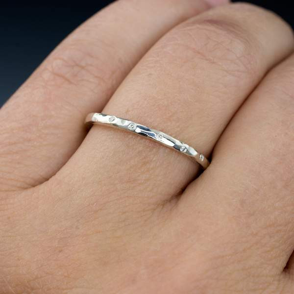 Thin Wedding Band
 Thin Diamond Wedding Ring Skinny Hammered Texture Gold