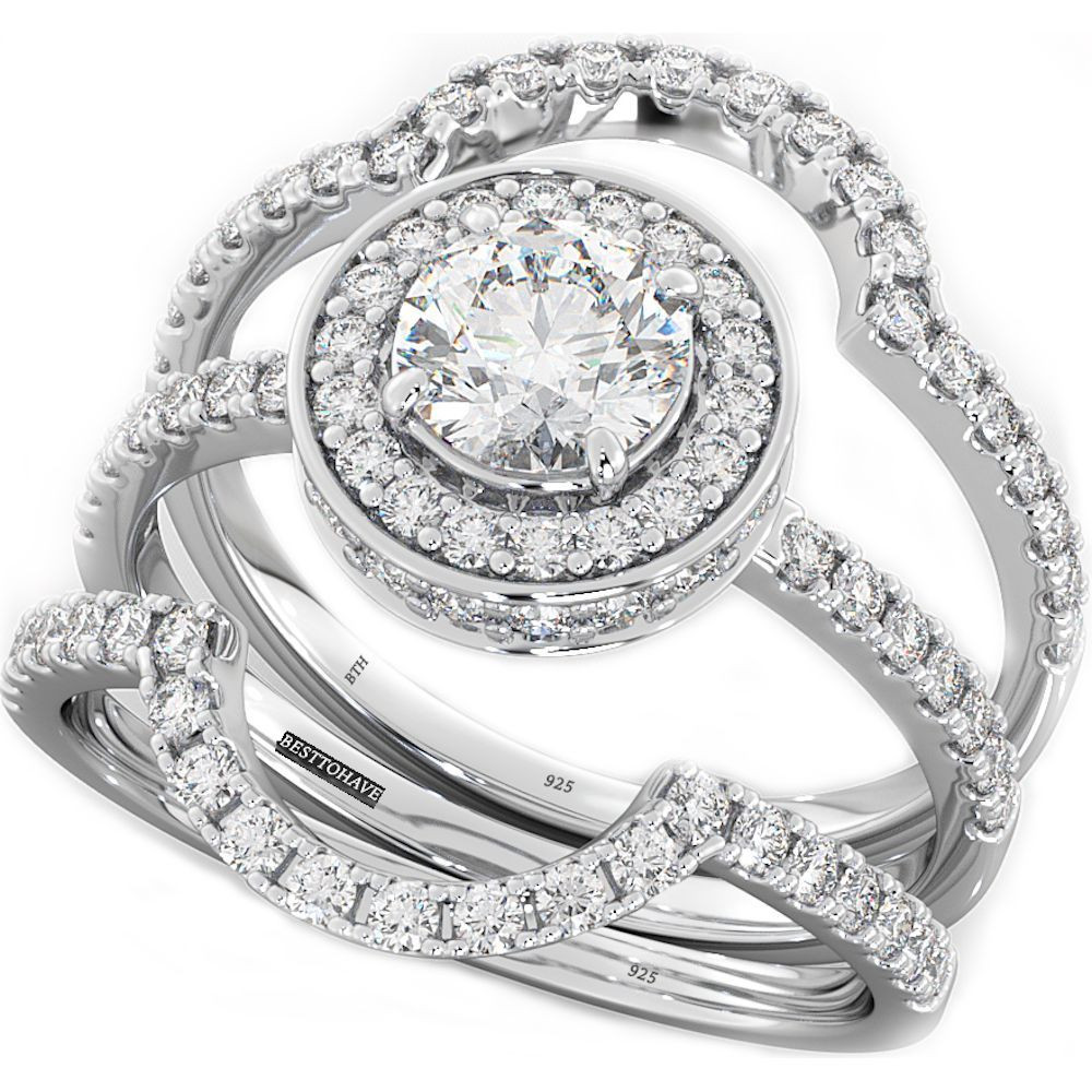 Three Piece Wedding Ring Sets
 4 9ct 925 Silver La s 3 piece Wedding Engagement Round