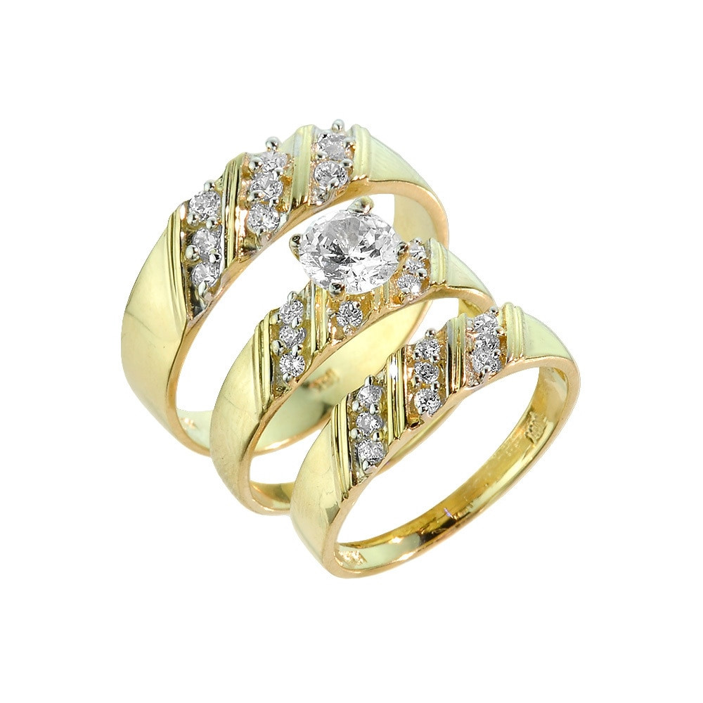 Three Piece Wedding Ring Sets
 Gold CZ 3 Piece Wedding Ring Set