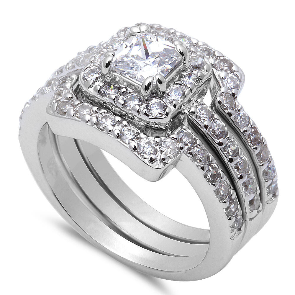 Three Piece Wedding Ring Sets
 BEAUTIFUL 3 PIECE ENGAGEMENT BRIDAL Set 925 Sterling