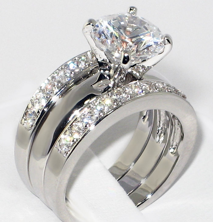 Three Piece Wedding Ring Sets
 3 37 Ct Round CZ Solitaire Bridal Engagement Wedding 3