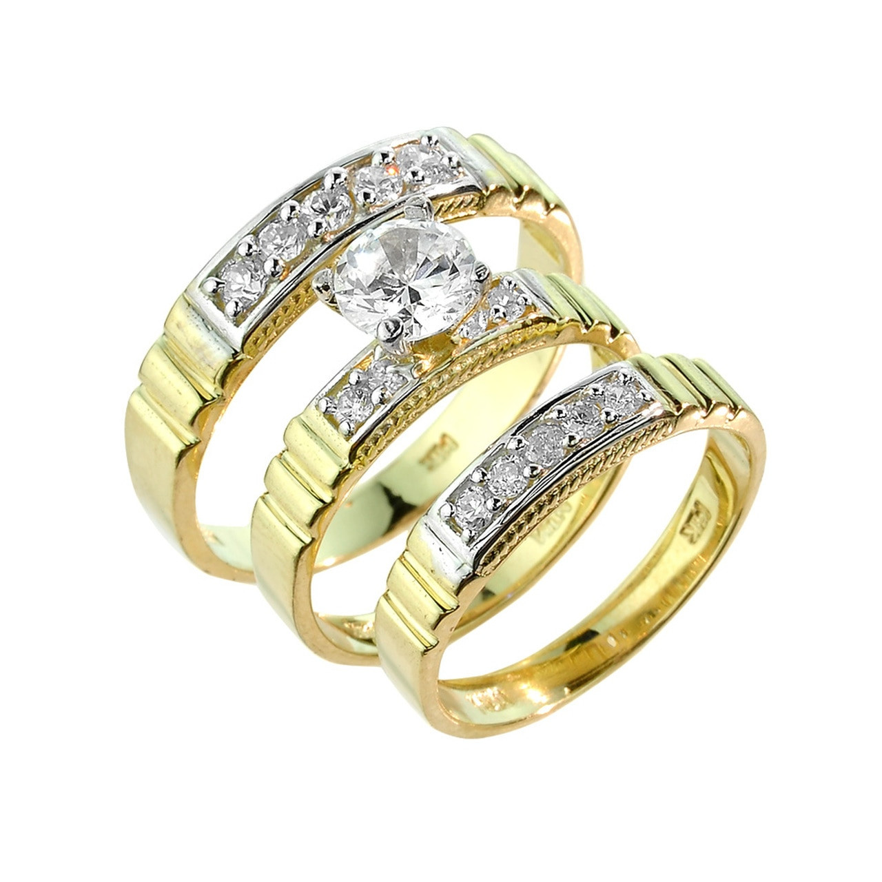 Three Piece Wedding Ring Sets
 Gold CZ Wedding Ring Set 3 Piece