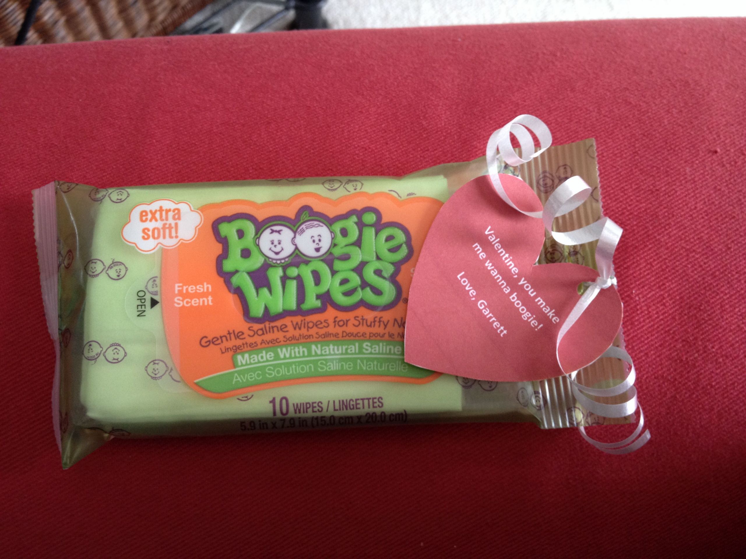 Toddler Valentine Gift Ideas
 Dollar store "Boogie Wipes" purchase personal note