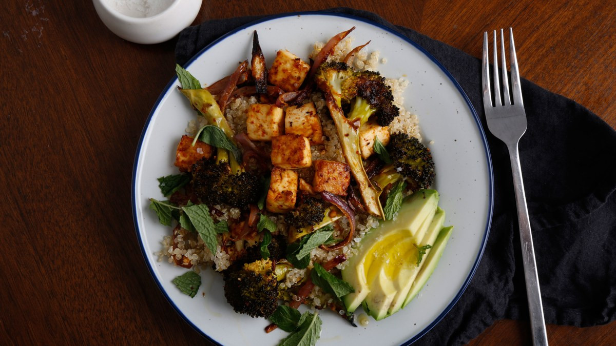 Tofu And Quinoa
 Harissa Roasted Broccoli Tofu and Quinoa Bowl Recipe