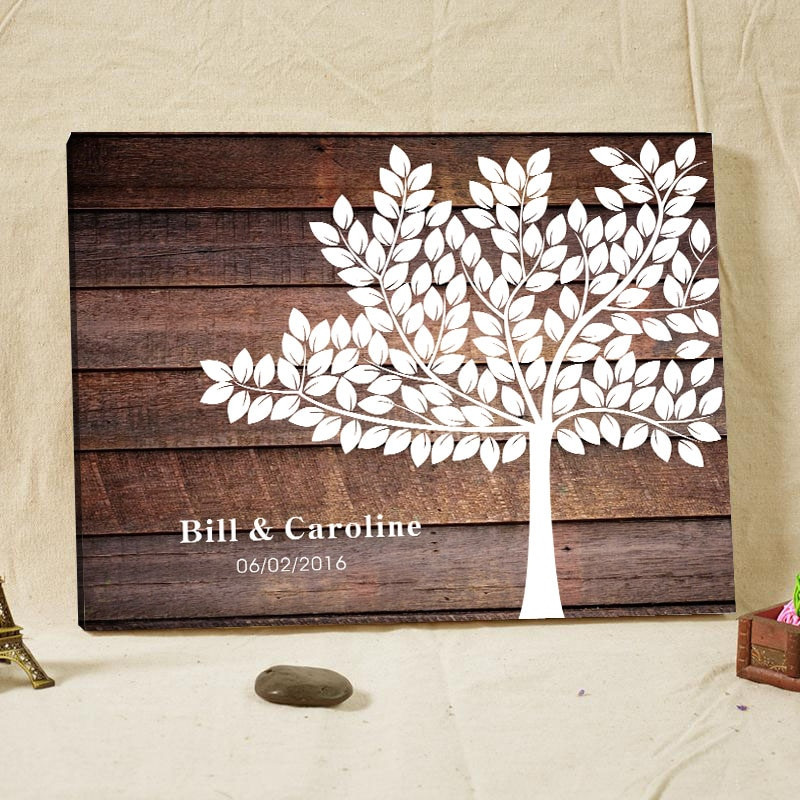 Tree For Wedding Guest Book
 Personalized Wedding Tree Guest Book Canvas Fingerprint