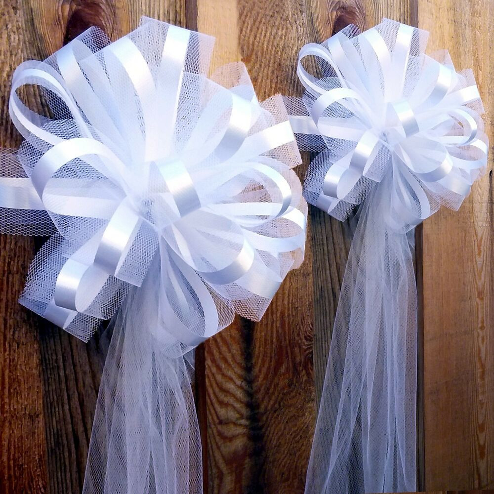 Tulle Wedding Decorations
 6 10" White Tulle Pew Bows Wedding Church Aisle