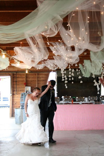 Tulle Wedding Decorations
 tulle & string lights ceiling