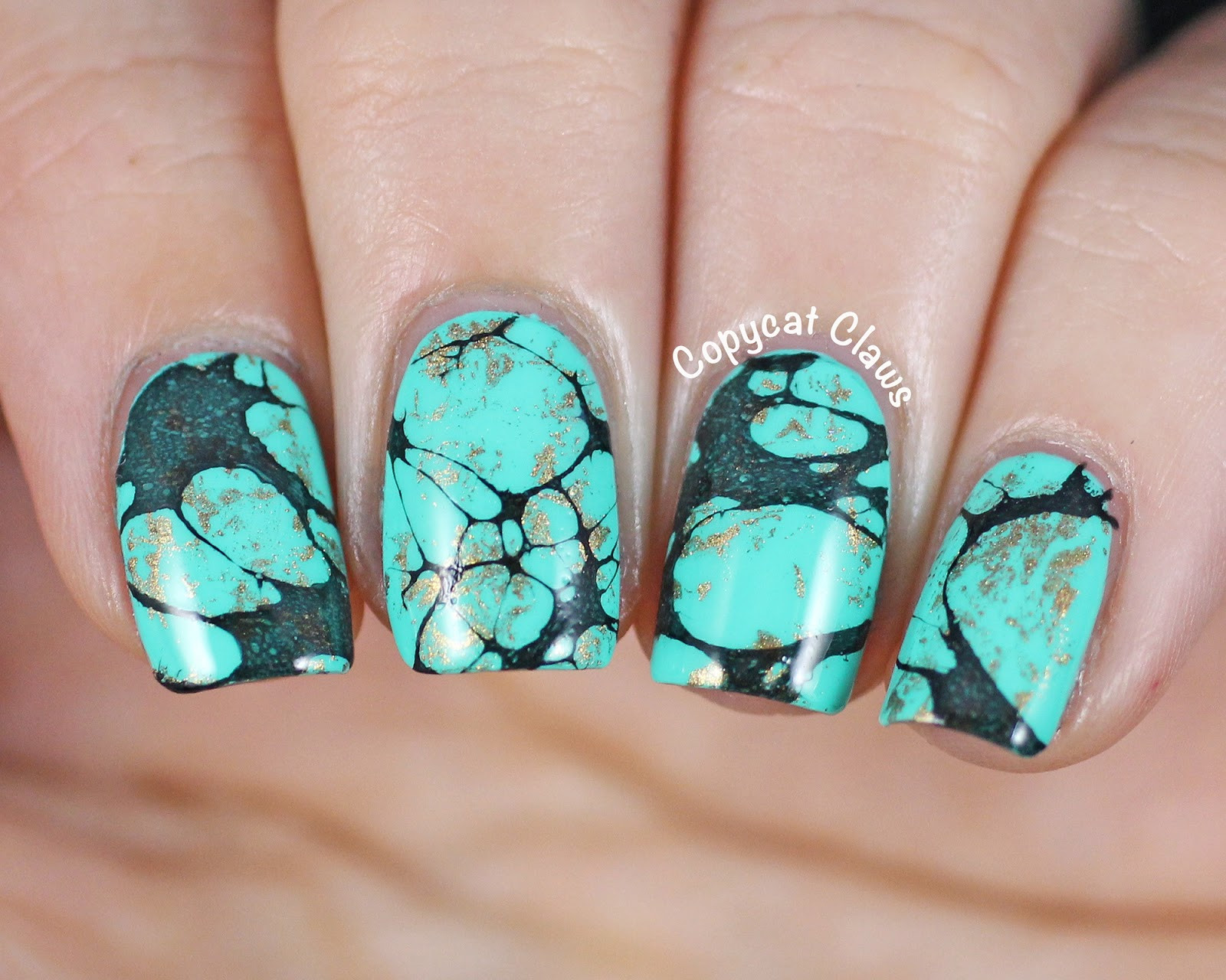 Turquoise Nail Designs
 Copycat Claws Turquoise Stone Nail Art & China Glaze Too