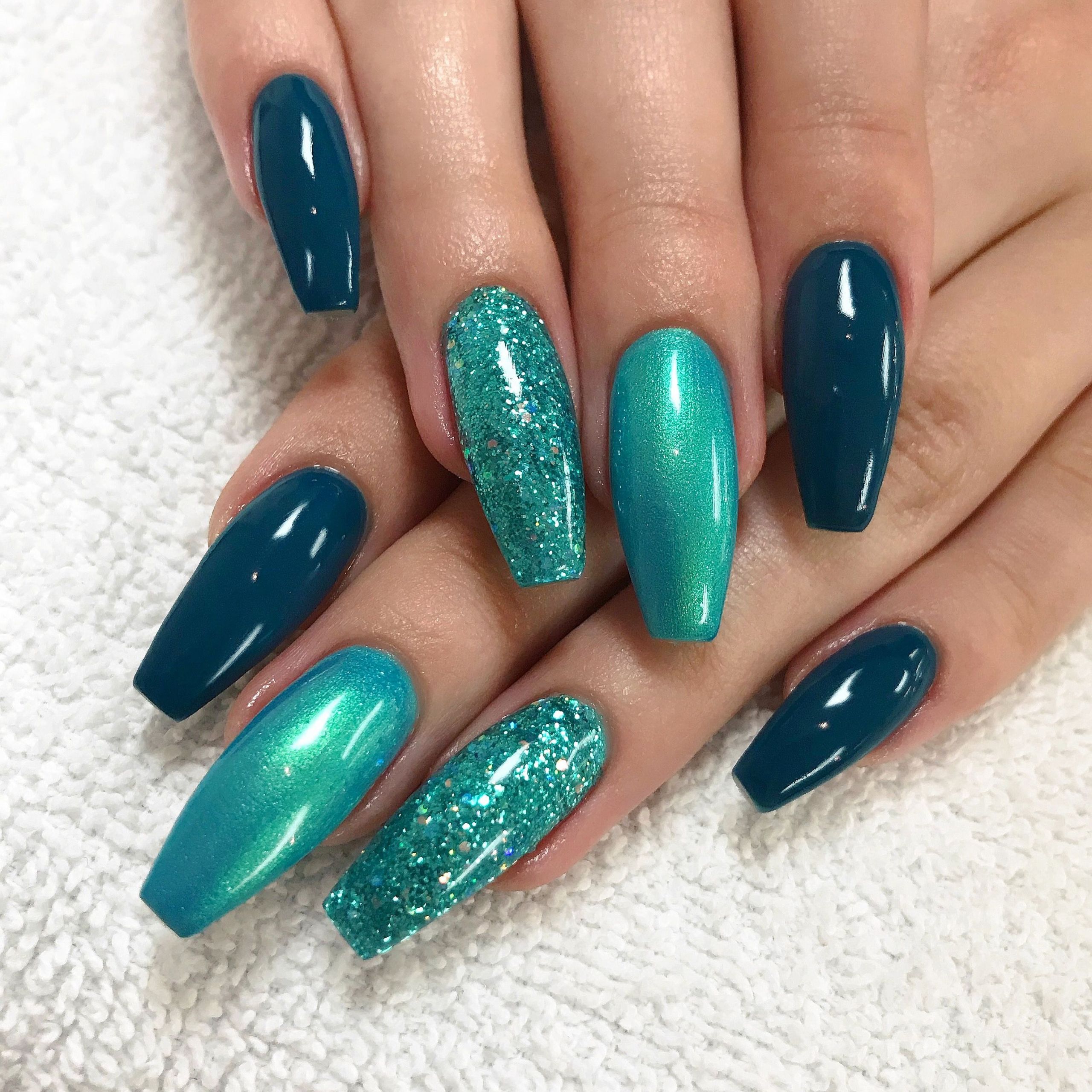 Turquoise Nail Designs
 Turquoise glitter nails