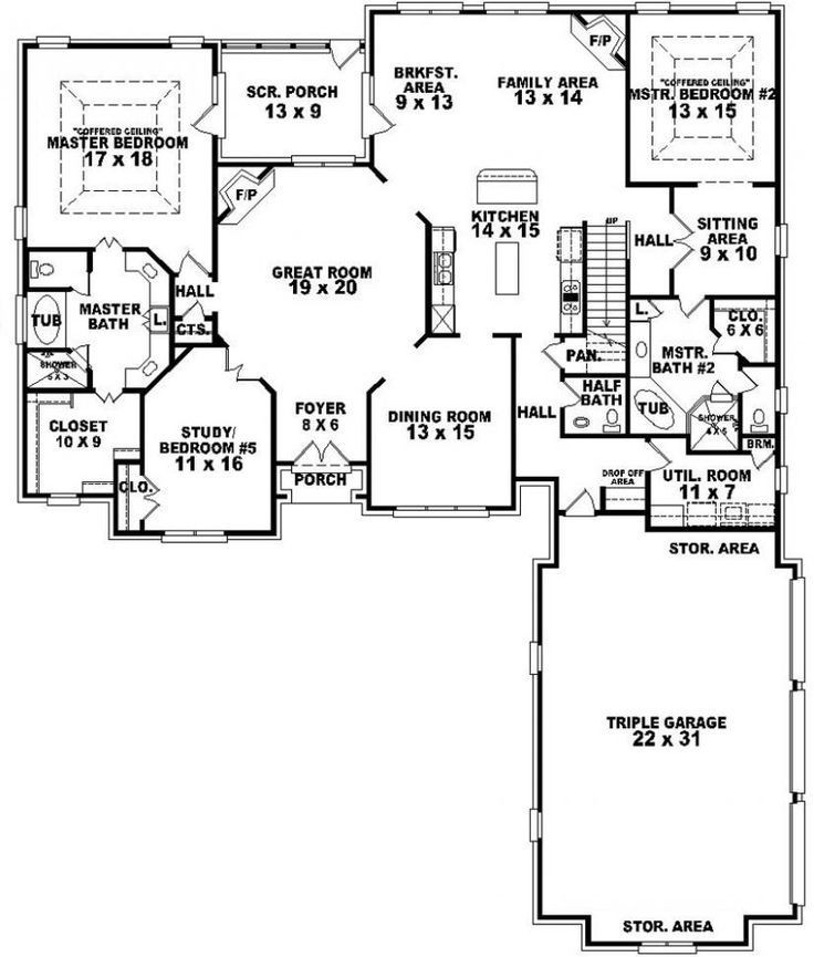Two Master Bedroom Floor Plans
 4 Bedroom 3 5 Bath Traditional House Plan with