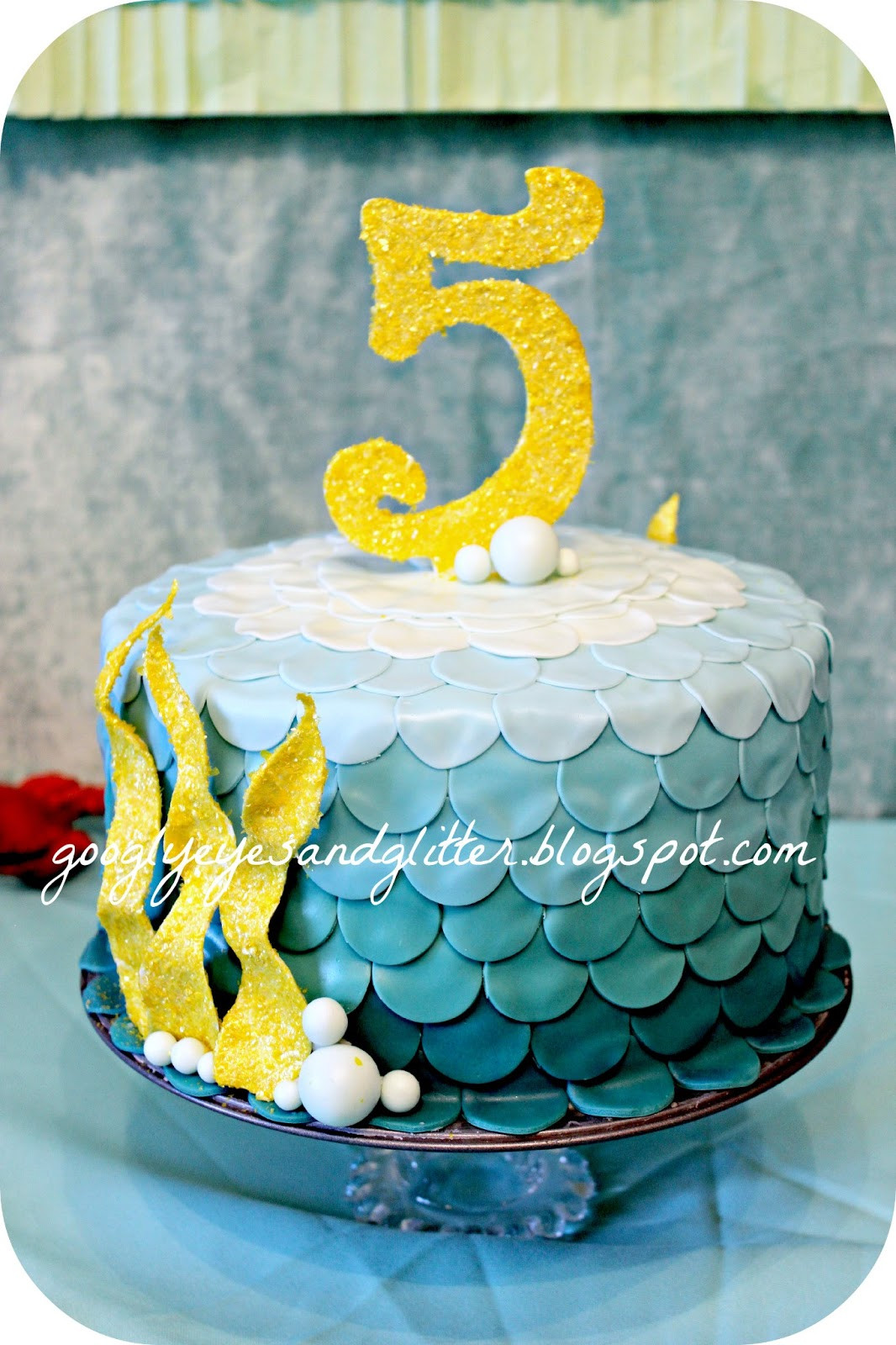 Under The Sea Birthday Cake
 Googly Eyes & Glitter Under The Sea Mermaid Themed
