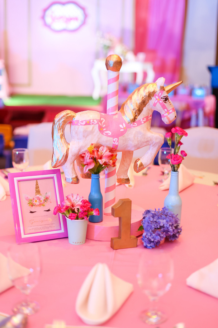 Unicorn Party Centerpiece Ideas
 Kara s Party Ideas Flowers Twinkles & Unicorn Birthday