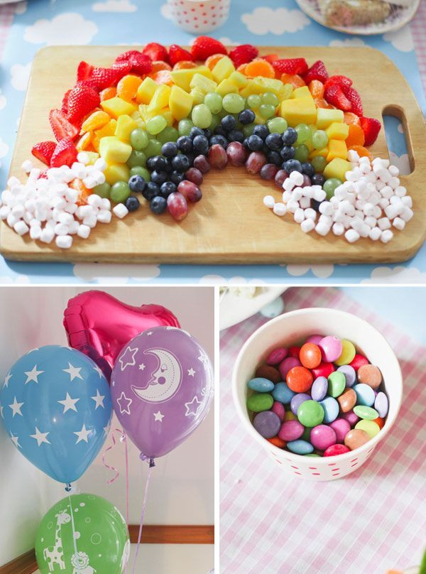 Unicorn Party Theme Food Ideas
 fruit & marshmallow rainbow baby shower