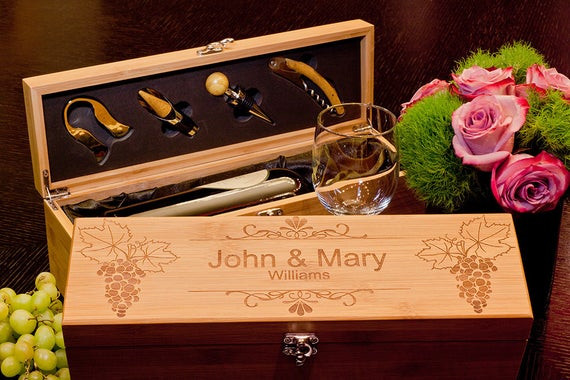 Unique Gift Ideas For Couples
 Gift for the Couple Bamboo Wine Box with Tools Custom