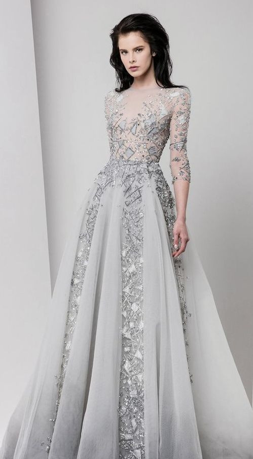 Unique Wedding Gowns With Color
 Unique Silver and Grey Jewel Beaded Wedding Dress