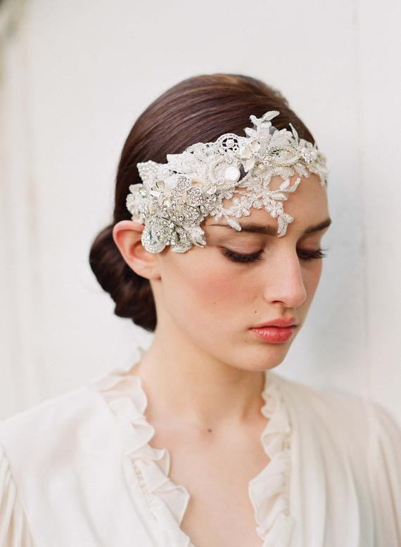 Unique Wedding Veils
 Items similar to Floral bridal headpiece rhinestones