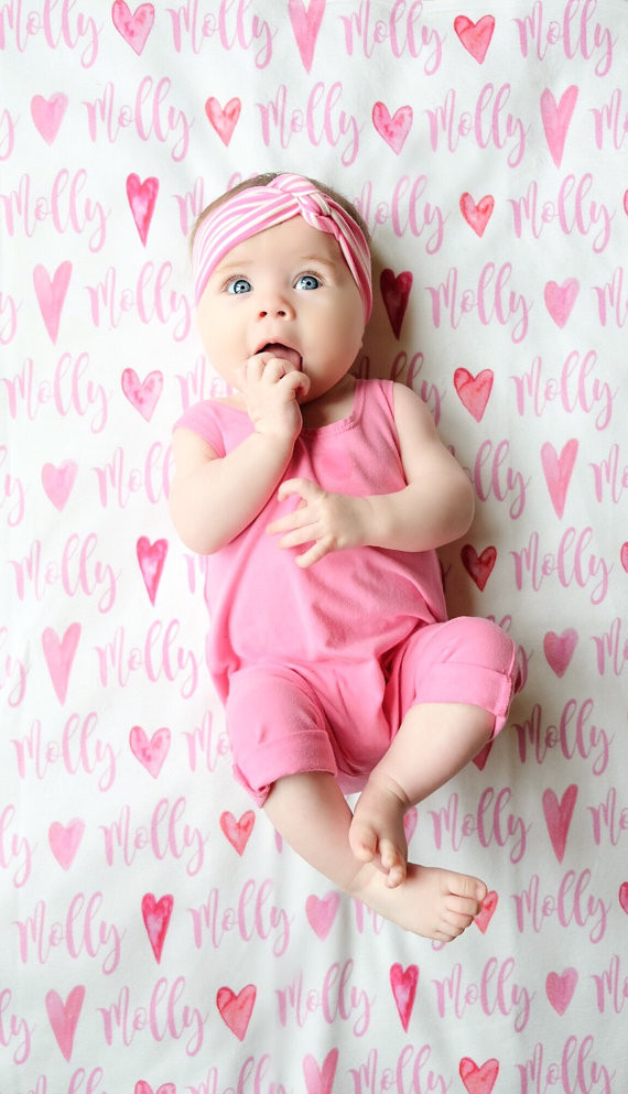Valentines Gift For Baby Girl
 Heart Baby Girl Blanket Valentines Day Girl Gift Monogram