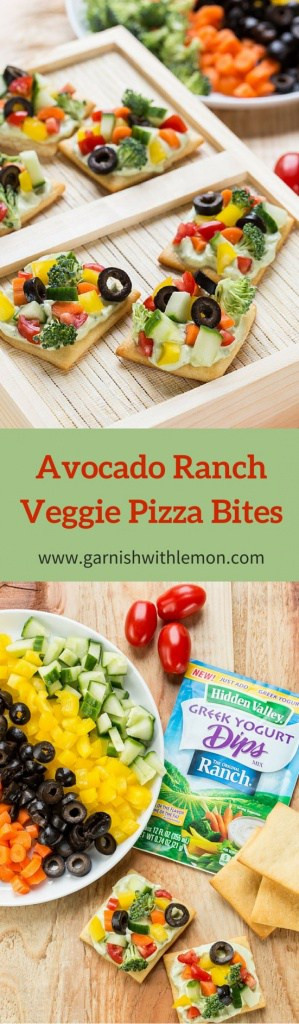 Veggie Pizza Appetizer With Hidden Valley Ranch
 Avocado Ranch Veggie Pizza Bites Garnish with Lemon