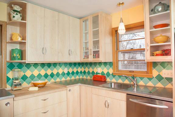 Vintage Kitchen Backsplash
 A colorful midcentury kitchen remodel featuring B&W Tile