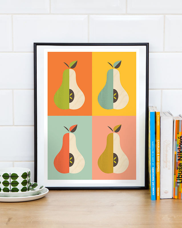 Vintage Kitchen Wall Decor
 Retro kitchen poster scandinavian pears print colorful