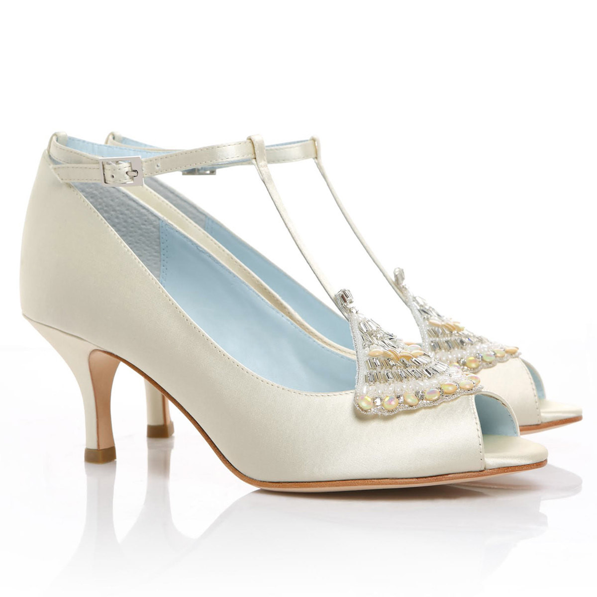 Vintage Wedding Shoes Low Heel
 Low Heel Ivory Wedding Shoes with Art Deco Crystal Applique