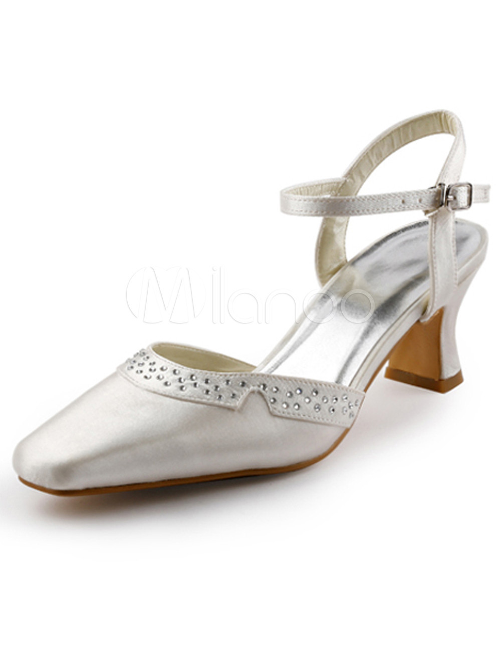 Vintage Wedding Shoes Low Heel
 Vintage White Satin Low Heel Wedding Shoes Milanoo