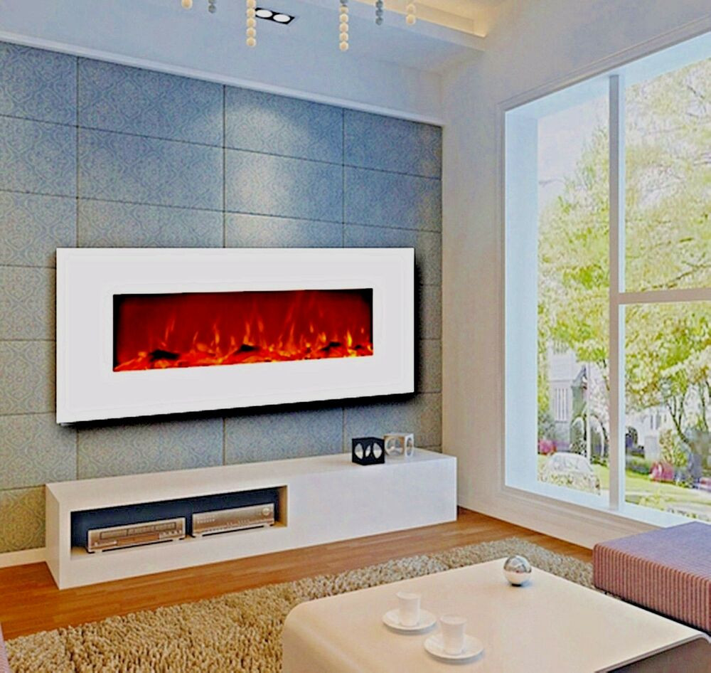 Wall Mounted Fireplace Electric
 50" Electric Fireplace Wall Mounted White w Heat 400 sq ft