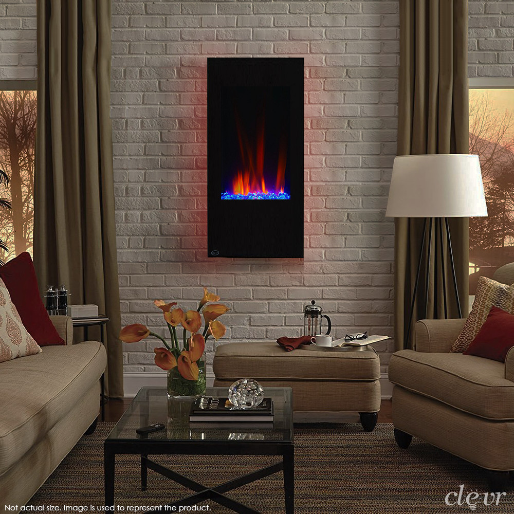 Wall Mounted Fireplace Electric
 Clevr 32" Vertical Wall Mounted Modern Black Electric Heat