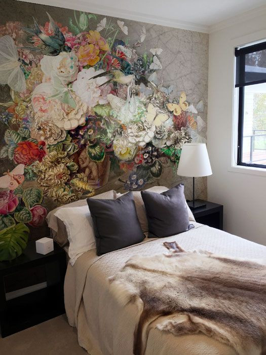Wall Mural Bedroom
 Small bedroom design featuring a dramatic still life of