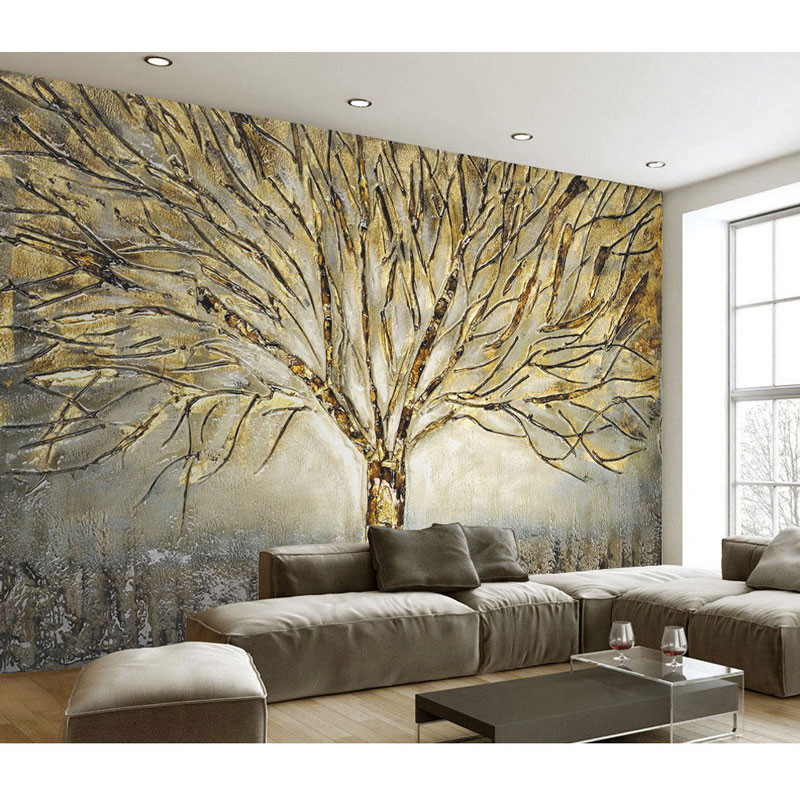 Wall Mural For Living Room
 Home Decor Wall Papers 3D Embossed Tree Wall Painting