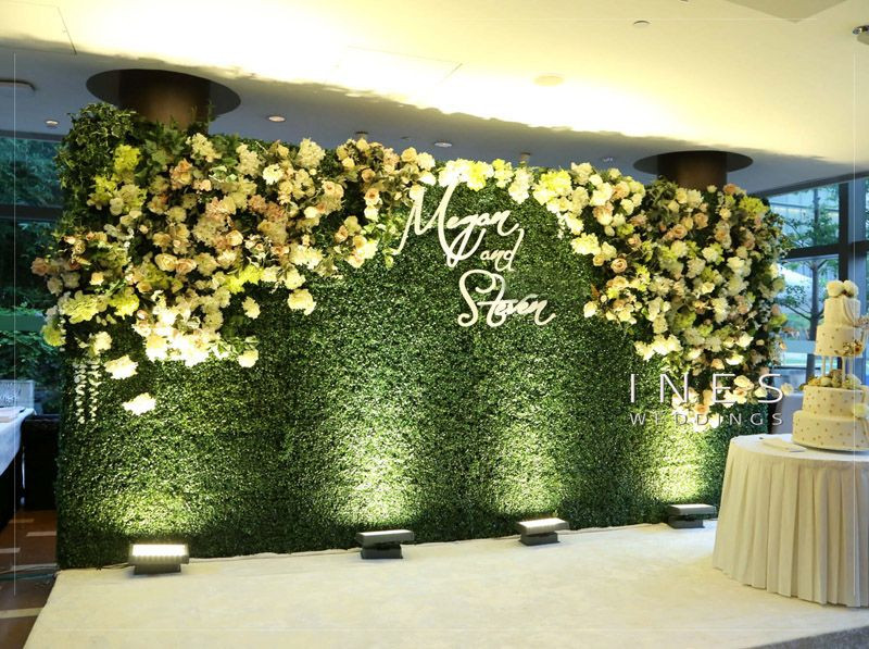 Wall Of Flowers Wedding
 Greenery and floral wall wedding backdrop in 2019