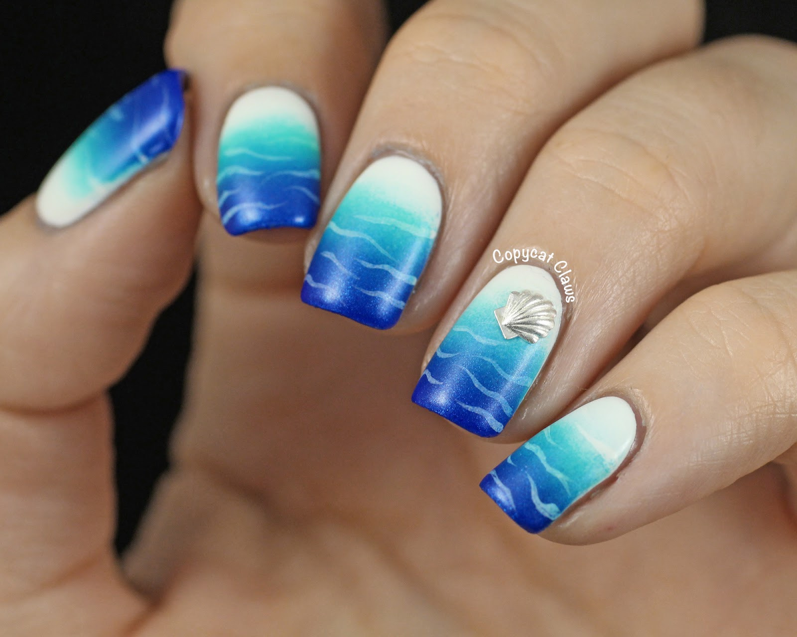 Water Nail Art
 Copycat Claws Beachy Blue White Gra nt Nails