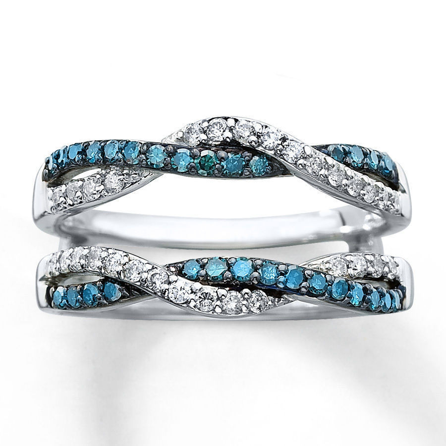 Wedding Band Enhancers
 Blue Diamond Solitaire Engagement Ring Enhancer Wrap 14K