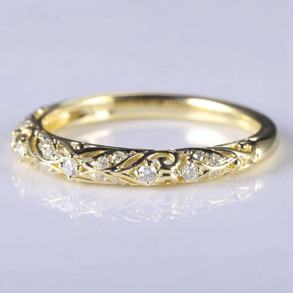 Wedding Band With Diamonds
 Art Nouveau Solid 14k Yellow Gold Natural Diamonds