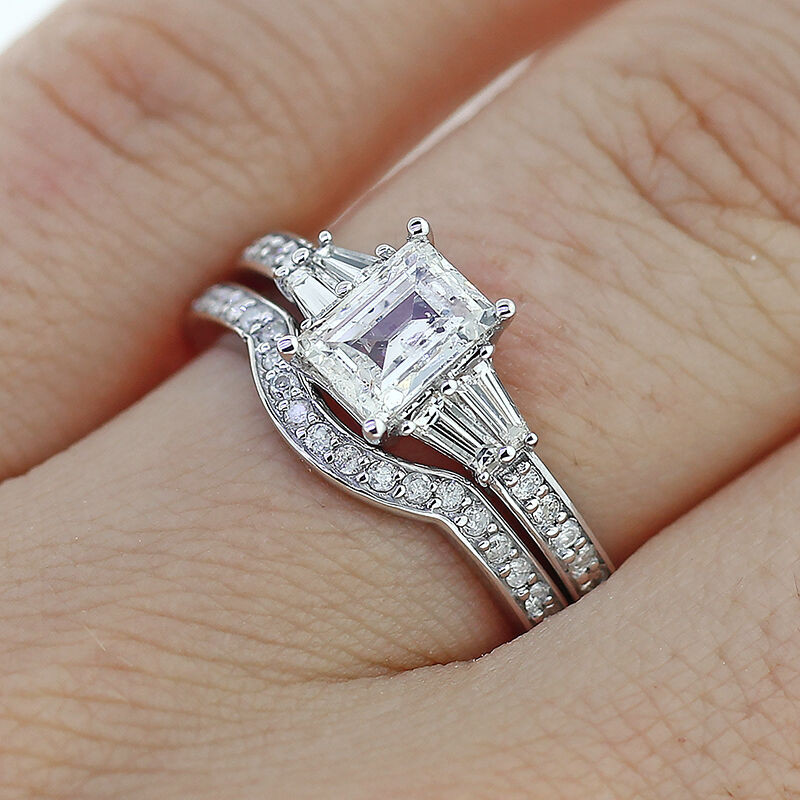 Wedding Band With Diamonds
 2 65Ct Emerald Cut Diamond Engagement Ring & Matching
