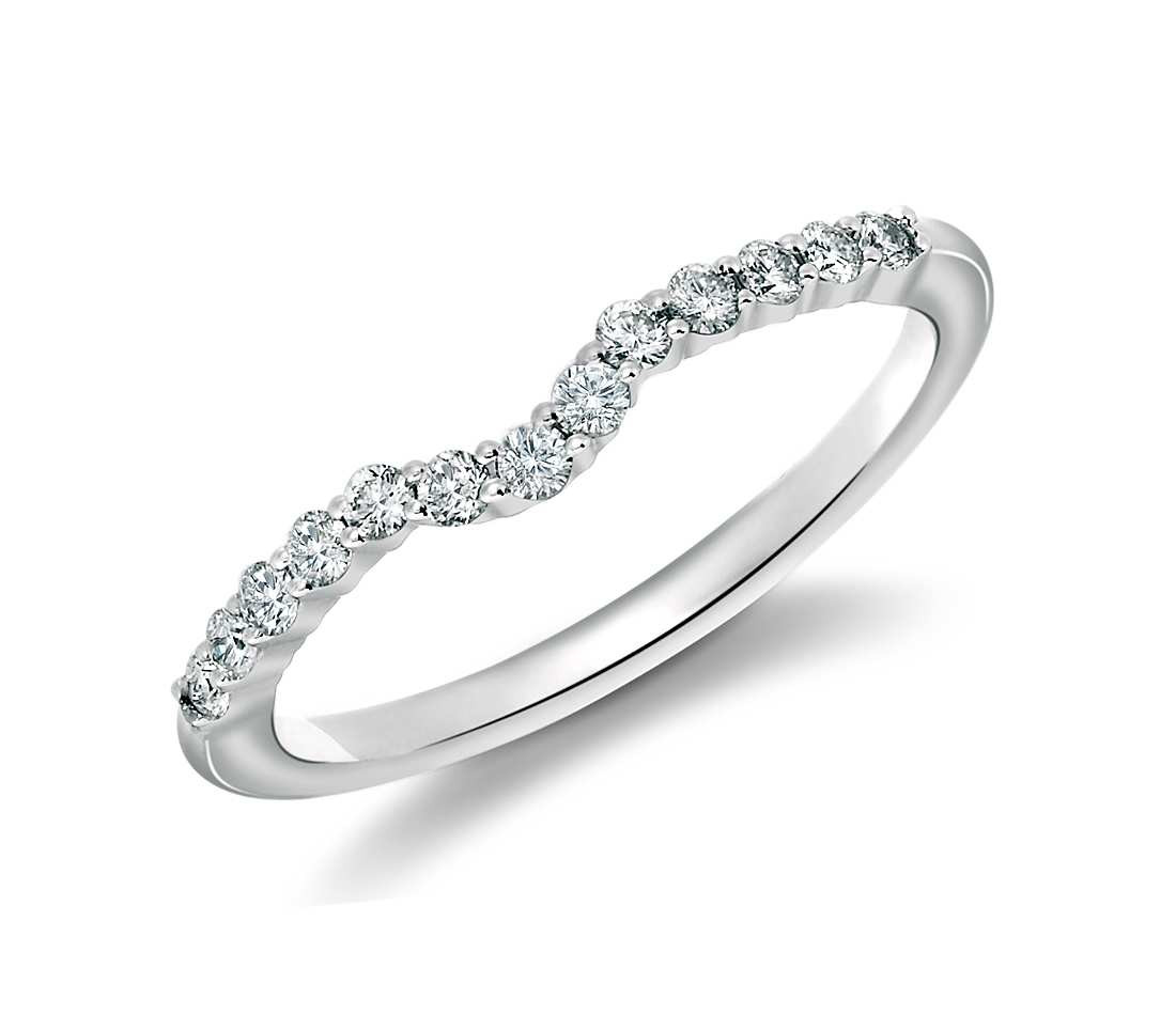 Wedding Band With Diamonds
 Classic Curved Diamond Wedding Ring in 18k White Gold 1 4