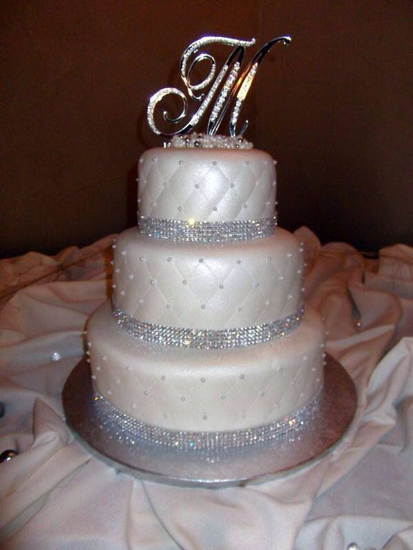 Wedding Cakes With Rhinestones
 Glamorous cake with rhinestone trimming and quilted