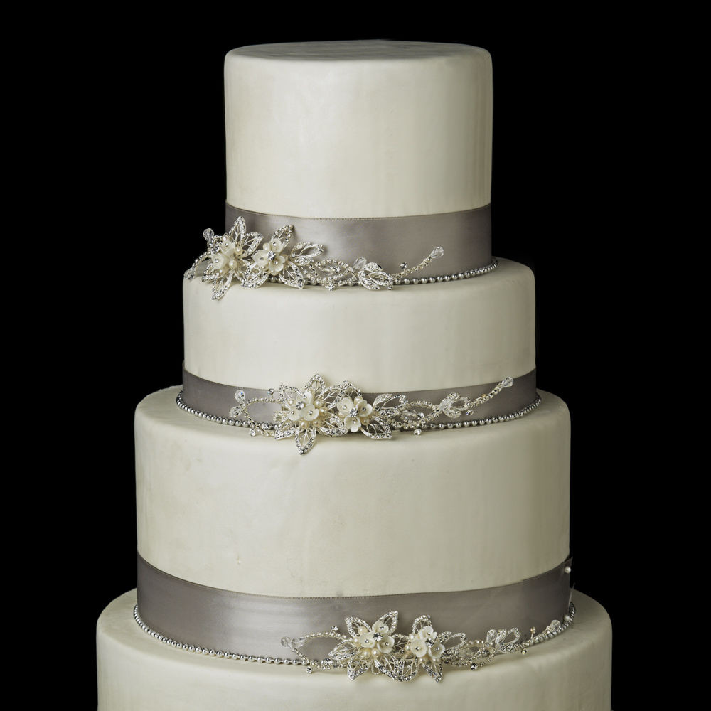 Wedding Cakes With Rhinestones
 Silver or Gold Pearl Rhinestone Floral Vine Wedding Cake