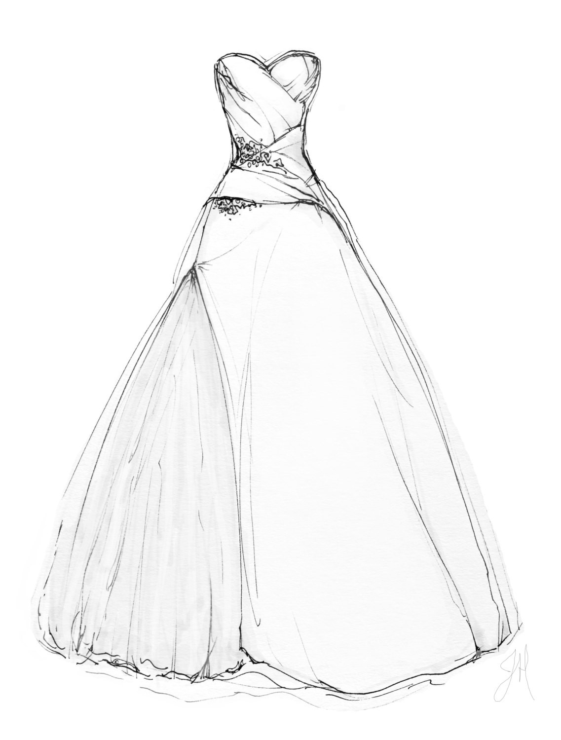Wedding Dress Coloring Pages
 CUSTOM Wedding Dress Illustration Portrait 8x10