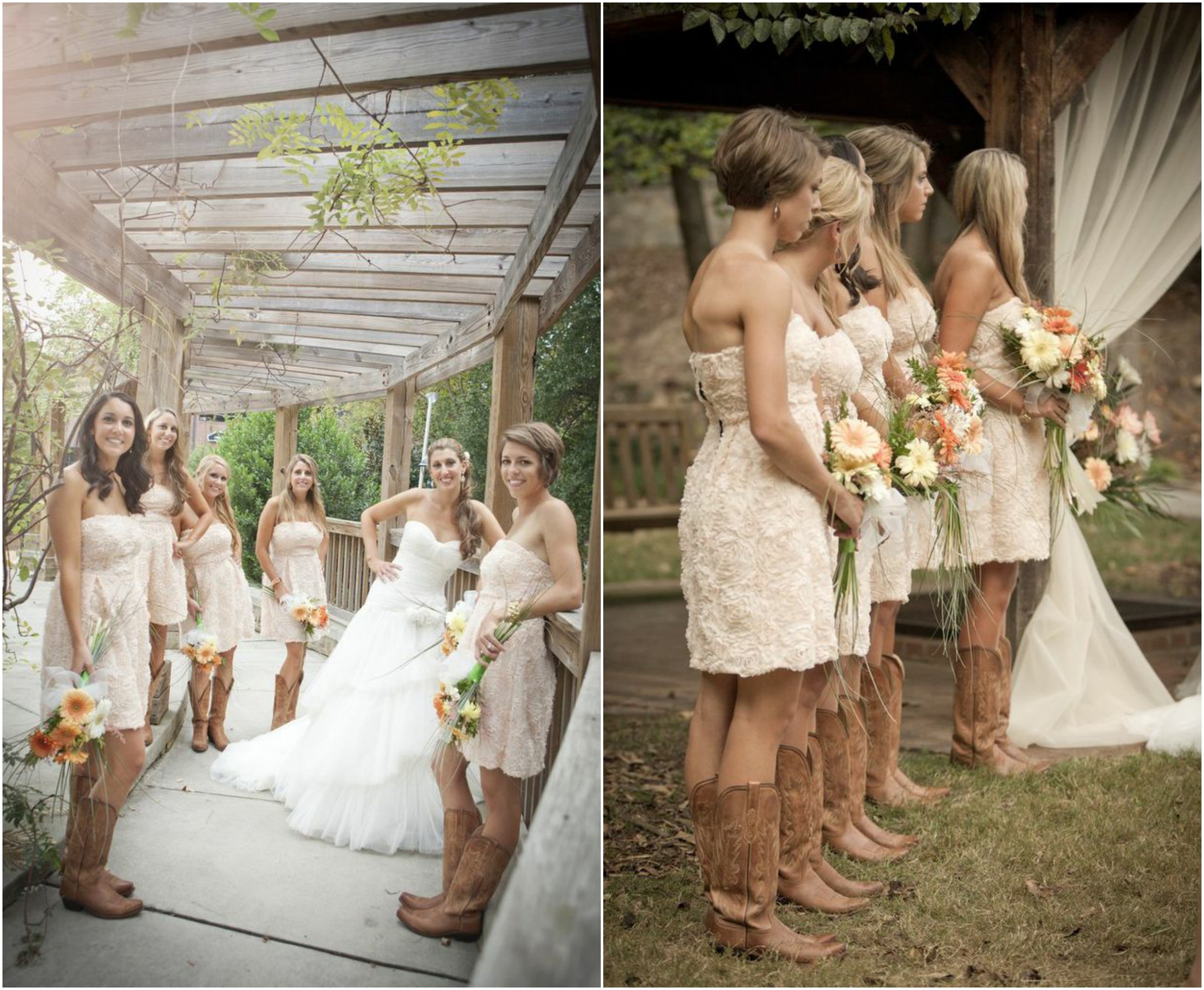 Wedding Dresses With Cowboy Boots
 Rustic Wedding With Bridesmaids In Cowboy Boots Rustic