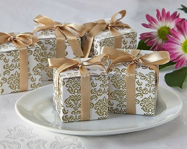 Wedding Favor Boxes
 24 Classic Damask White and Gold Wedding Favor Boxes