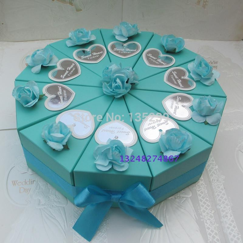 Wedding Favors Boxes
 100PCS BLUE with ROSE WEDDING CAKE SLICE CENTERPIECE CANDY