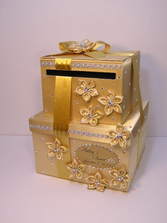 Wedding Gift Boxes For Cards
 2 tier Gold Wedding Card Box Sweet 16 Gift Card by
