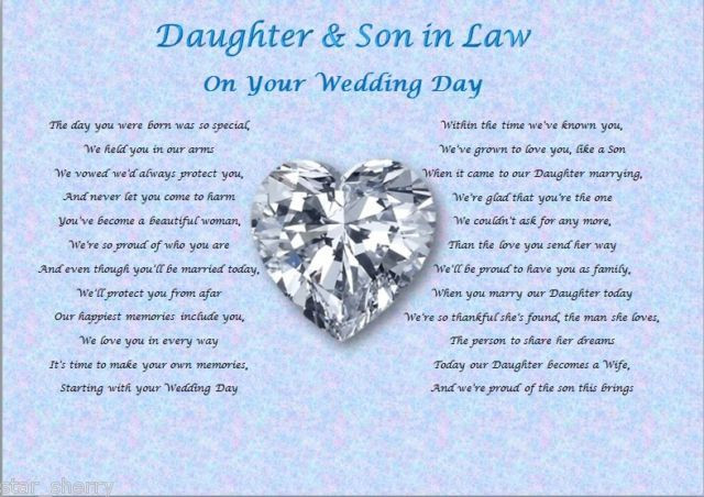Wedding Gift Ideas For Son And Daughter In Law
 DAUGHTER & SON IN LAW Wedding Day Poem t