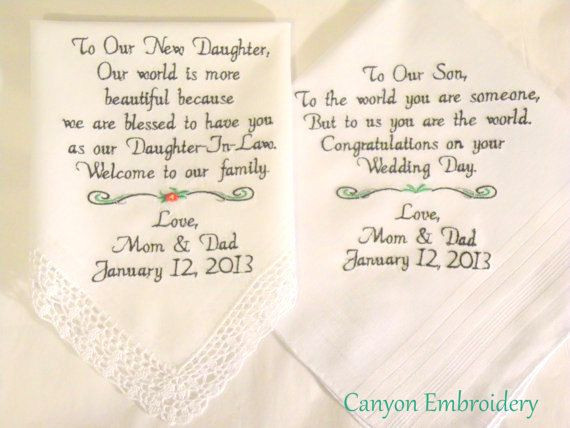 Wedding Gift Ideas For Son And Daughter In Law
 Embroidered Wedding Handkerchiefs Wedding Gift Daughter