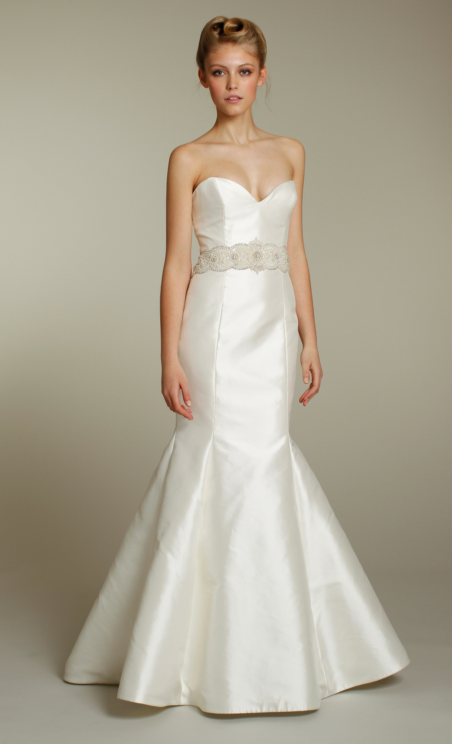 Wedding Gown Sashes
 Sleek ivory sweetheart mermaid wedding dress with