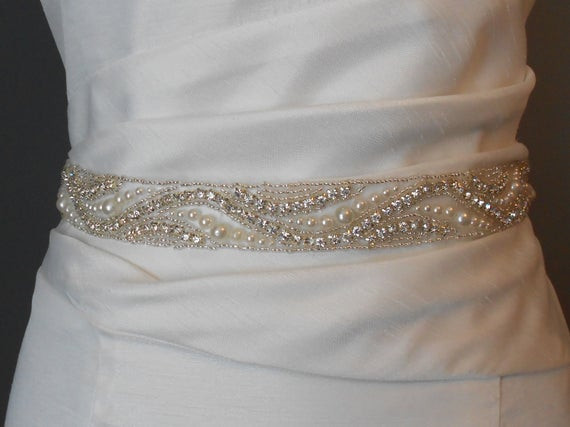 Wedding Gown Sashes
 Bridal Sash Beaded Sash Wedding Dress Sash Rhinestones Pearls